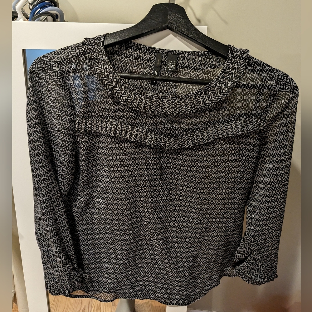 Mango Ikat Print Pleated detail Blouse